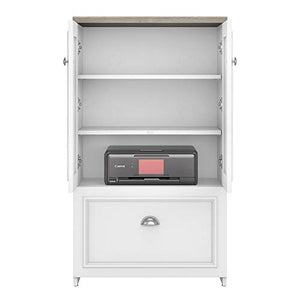 Bush Furniture Fairview Storage Cabinet with 3 Shelves, Shiplap Gray/Pure White