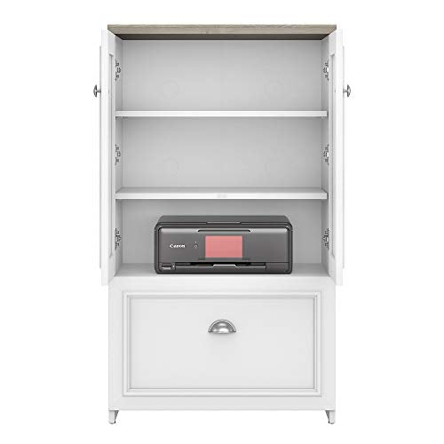 Bush Furniture Fairview Storage Cabinet with 3 Shelves, Shiplap Gray/Pure White