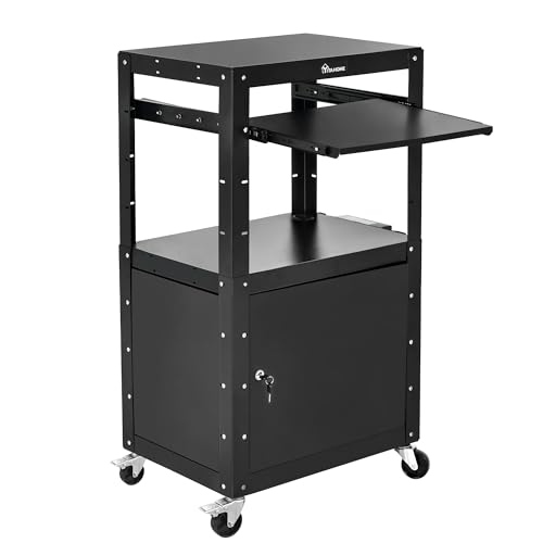 YITAHOME Steel AV Cart with Locking Cabinet, Keyboard Tray, Rolling Media Cart - Black