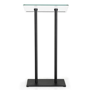 M&T Displays Tempered Clear Glass Conference Podium Stand - Black Aluminum - 43.9" Height - Floor Standing Lectern
