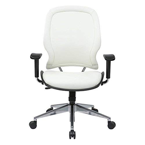 SPACE Seating Vinyl Managers Chair with Chrome Finish Metal Base and Height Adjustable Arms, White