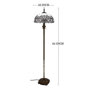 WERFACTORY Tiffany Floor Lamp Crystal Bead White Stained Glass Standing Reading Light - 16X16X64 Inches - Antique Pole Corner Lamp - S508W Series