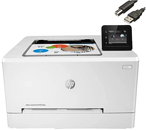 HP Color Laserjet Pro M255dw Wireless Laser Printer-Remote Mobile Print, Auto 2-Sided Printing，22 ppm, 250-Sheet，Compatible with Alexa, White-Bundle with Ahaghug Printer Cable.