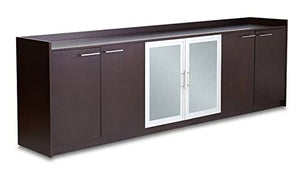 Zuri Furniture McKinley Credenza in Imported Walnut Wood with Glass Doors