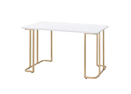 Knocbel Contemporary Computer Desk Home Office Workstation Writing Table with Metal Tube Base, 48" L x 24" W x 31" H (White and Gold)