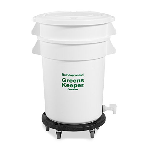 Rubbermaid Commercial Products Brute Greenskeeper Food Container with Lid, Dolly and Drain, 20G, White, for Commercial Kitchen Produce