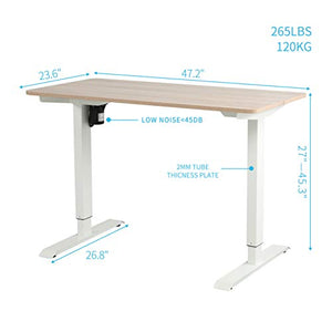 Noskatu Electric Height Adjustable Standing Desk, 48 x 24 inches Full Sit Stand Home Office Desk Workstation for Dual Monitors and Laptop (White Frame+Light Wood Top)