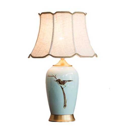 YD Modern Chinese Ceramic Hand-painted Art Table Lamp, Hotel Study Living Room Decorative Table Lamp, Copper Base, E27 Light Source (not Included) 3 Sizes Optional /&