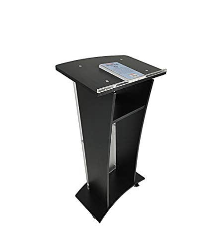 FixtureDisplays Acrylic Church Podium Pulpit with Black Wood Shelf and Cup Holder on Wheels