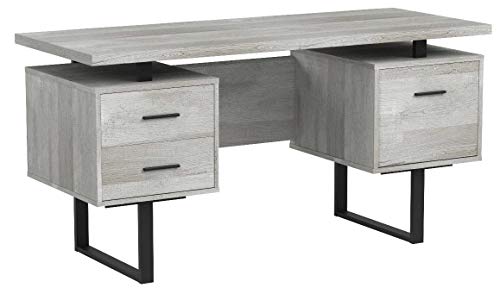 Monarch Specialties Computer Desk with Drawers - Contemporary Style - Home & Office Computer Desk with Metal Legs - 60"L (Grey Reclaimed Wood Look)