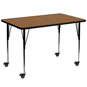 Flash Furniture Mobile 36''W x 72''L Rectangular Oak Thermal Laminate Activity Table - Standard Height Adjustable Legs