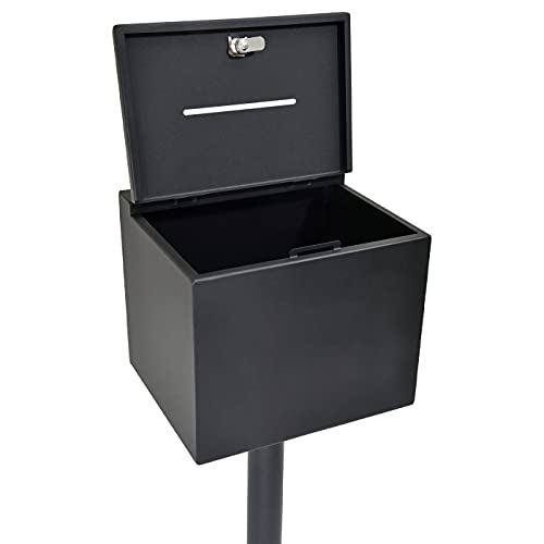 Kingdom Durable Touch-Free Giving Metal Collection Box with Wheels for Easy Movement Plus a Lock and Keys so Your Collections or Donations are Kept Secured - Black (Plain/Non-Personalized)
