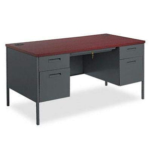 YODDZ Metro Classic Double Pedestal Desk 60W X 30D X 29-1/2H Mahogany/Charcoal