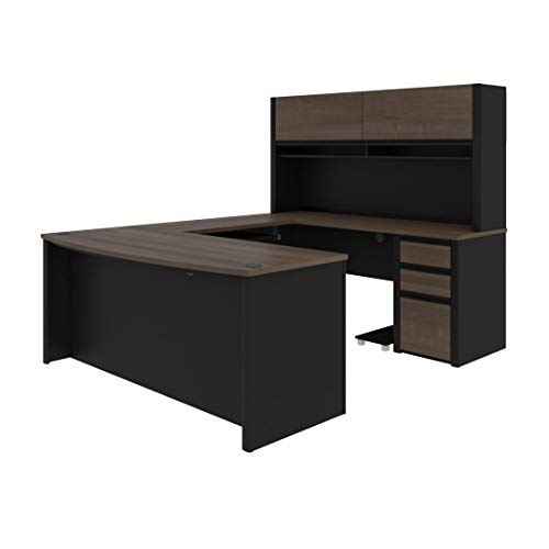 Bestar U-Shaped Executive Desk with Pedestal and Hutch, 72W, Antigua & Black