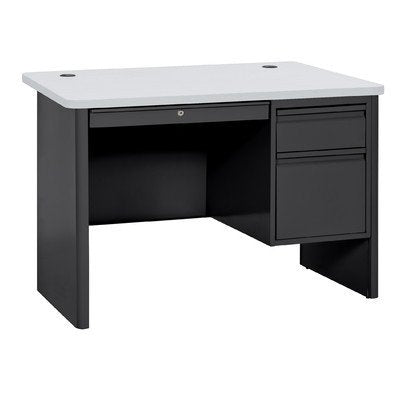 Sandusky Lee SP704830-BGN 700 Series Single Pedestal Heavy Duty Teachers Desk, 30" Length x 29.50" Height x 48" Width, Black Base with Gray Nebula Top