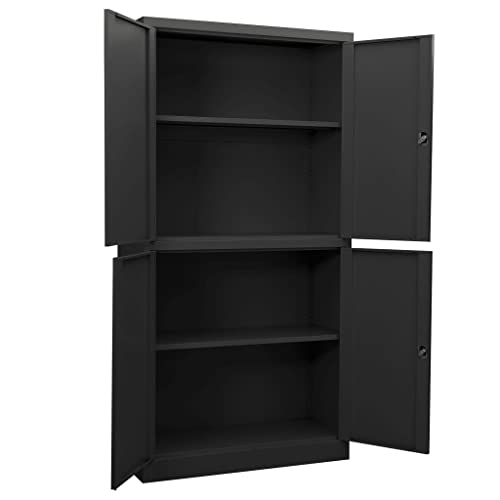 YITHOPI Metal Storage Sideboard Cabinet with Doors and Shelves - Anthracite Steel 35.4"x15.7"x70.9