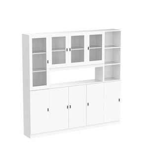 Hitow White Glass Door Tall Bookshelf & Cabinet Set - Home Office Storage Solution