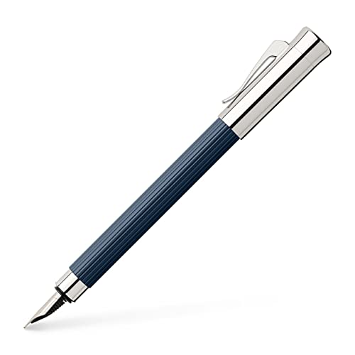 Graf von Faber-Castell Tamitio Metal Barrel Fluted Stainless Steel Nib Fountain Pen – Rhodium – Midnight Blue