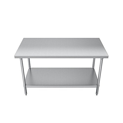 Elkay Foodservice Chef's Choice Work Table, 30"X72" OA, 36" Working Height, Flat Top, Stainless Undershelf, Turned Down Table Edge, Stainless Legs With Adjustable 1" Feet, 16 Gauge 300 Series Stainless Steel, NSF Certified