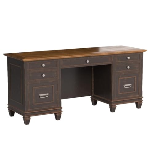 Martin Furniture Hartford Double Pedestal Shaped Desk, Brown - Fully Assembled