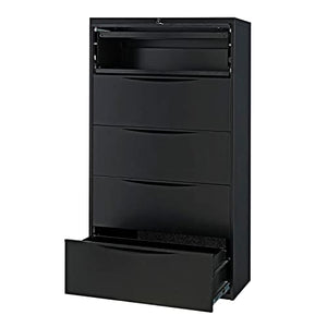 Global Industrial 36" W Premium Lateral File Cabinet, 5 Drawer, Black