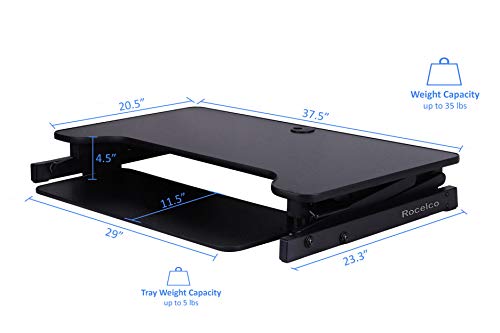Rocelco Height Adjustable Standing Desk Converter with Dual Monitor Mount - Black