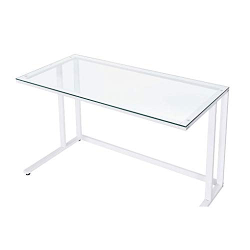 Computer Desk Home Office Writing Table Tempered Glass Top Metal Frame Workstation Desk for Indoor