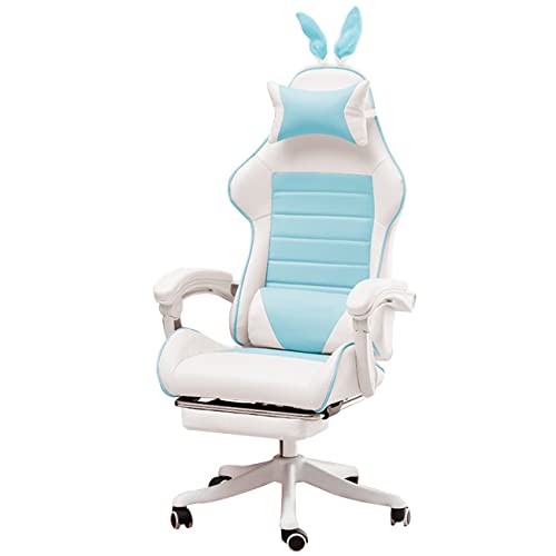 inBEKEA Heavy Duty Gaming Chair with Footrest High Back Computer Office Study (Pink, Blue, Size: 65 * 42*(120~128) cm)