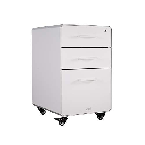 Vari Three Drawer File Cabinet - Mobile Pedestal for Hanging File Storage - White
