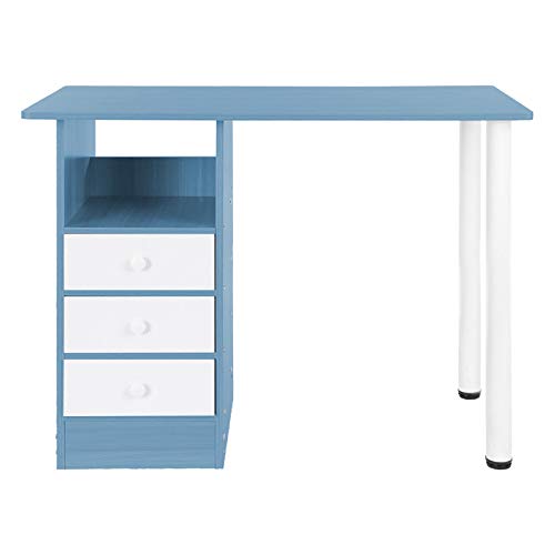 Home Office Desk, Small Space White Computer Desk Modern Office Desk Sturdy Writing Workstation Laptop Desk with 3 Drawers for Bedroom Living Room 39.5x27.6'' (# Blue)