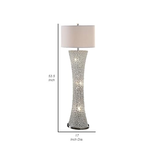 Benjara Wren Crystal Base Metal Floor Lamp 54" White Clear & Chrome