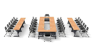 Team Tables 26 Person Training Meeting Seminar Classroom Model 5661 Folding Industrial Caster Z-Base - Beech, Modesty Panel, Shelf, Power+USB Outlet, Seating Included