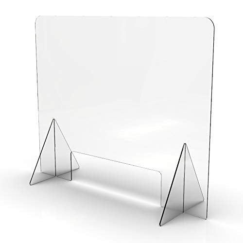 FryOilSaver Co, 43”W x 36”H, 1/4 Inch Thick Plexiglass Shield Portable Sneeze Guards, Clear Plexiglass Sneeze Guard for Counter, Plexiglass Shield Protection from Sneezing Customers, Extra Sturdy,
