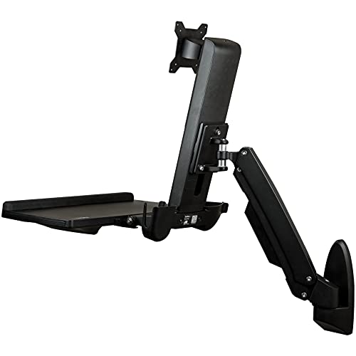 StarTech.com Wall Mount Workstation - Articulating Full Motion Standing Desk with Ergonomic Height Adjustable Monitor & Keyboard Tray Arm-Mouse & Scanner Holders-Single VESA Display (WALLSTS1),black