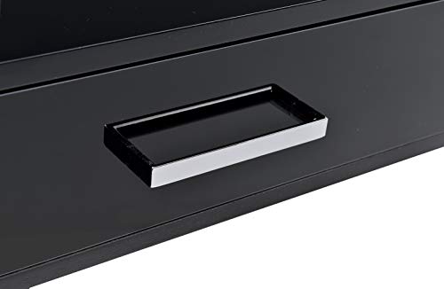 Knocbel Contemporary Computer Desk with Storage Drawers, Home Office Workstation Writing Table with Metal Sawhorse Base, Black Glossy Finish, 54" L x 22" W x 32" H (Black and Chrome)