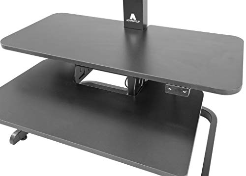 AdvanceUp Electric Ergonomic Standing Desk Converter Riser, 2 Tier with Dual Swivel Monitor Mount Black, Motorized Height Adjustable Stand Up Computer Station, 33lbs Capacity