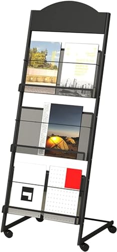 ESASAM L-Shaped Magazine Rack with Wheels for Document Storage in Libraries and Exhibitions