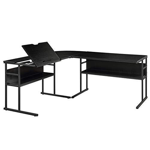 A-hyt Modern Free Style Bedroom Or Office, Identical Worthy for Your Study, A Detachable Design Multifunctional Drawing Table, L-Shaped Table; Weaponed with 2 Buttocks Bookshelves and A Tiltable Ta