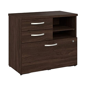 Bush Business Furniture Hybrid 26-inch Office Storage Cabinet with Drawers and Shelves, Black Walnut