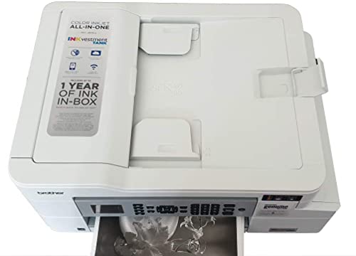 Brother MFC-J805DWA INKvestment Tank All-in-One Wireless Color Inkjet Printer, White - Print Copy Scan Fax - 12 ppm, 6000 x 1200 dpi, Auto 2-Sided Printing, up to 1-Year of Ink in-Box, Printer Cable