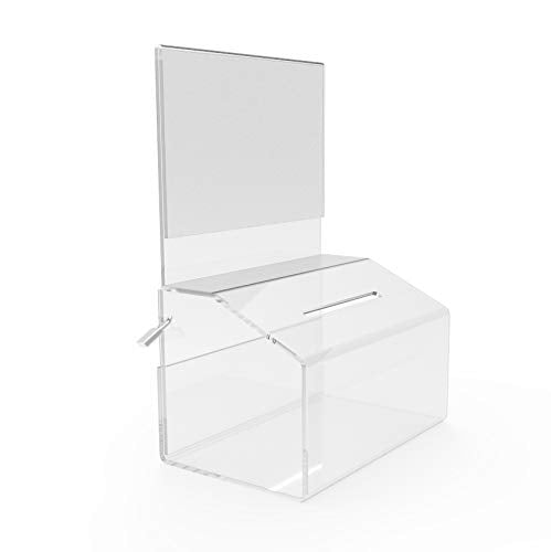 FixtureDisplays® 24PK 5"W x 7.3"H x 3.5"D Clear Box Locking Fundraising Charity Donation Box with Sign Clear Acrylic PIGGYBANK TIP 14705-24PK-NF