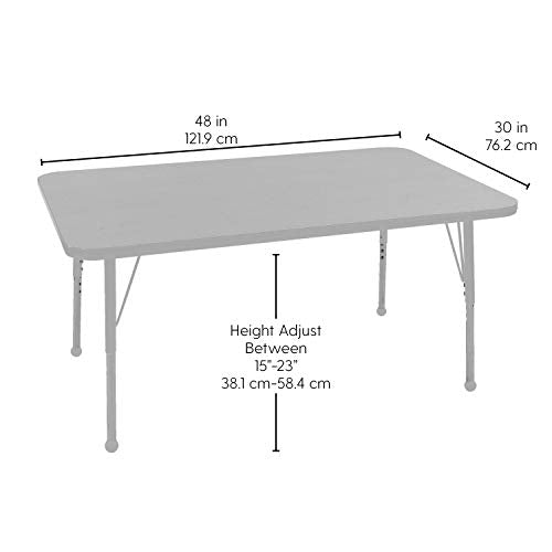 FDP Rectangle Activity School and Classroom Kids Table (30 x 48 inch), Toddler Legs with Ball Glides, Adjustable Height 15-23 inches - Gray Top and Yellow Edge with Yellow Legs