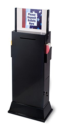 Steel Floor-Standing Ballot Box with Acrylic 17 by 11 Inch Sign Frame, Two Brochure Pockets - Black