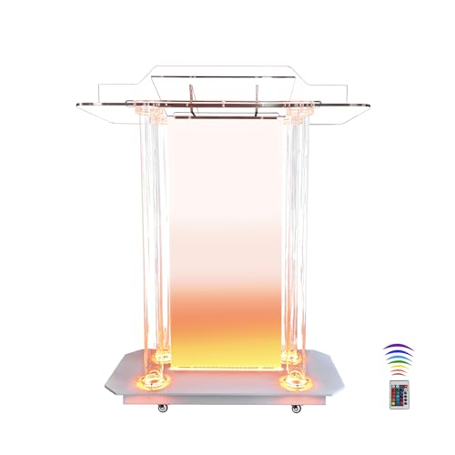 VZADGWA Personalized Acrylic Podium Stand with LED, Wheels, and Custom Logo