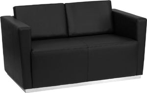 Flash Furniture HERCULES Trinity Series Contemporary Black Leather Loveseat with Stainless Steel Base