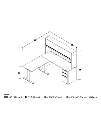 Bestar Connexion L-Desk with Hutch Including Electric Height Adjustable Table, Slate/Sandstone