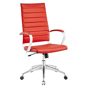 Modway Jive Ribbed High Back Tall Executive Swivel Office Chair With Arms In Red