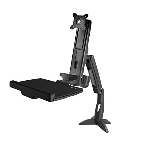 StarTech.com Sit Stand Monitor Arm - Desk Mount Adjustable Sit-Stand Workstation Arm for Single 34" VESA Mount Display - Ergonomic Articulating Standing Desk Converter with Keyboard Tray (ARMSTSCP1)