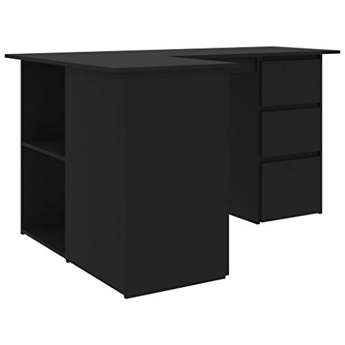 vidaXL Computer Desk, Corner Desk, Simple Style Desk,Workstation Office Desk Writing,Computer Desk with Storage Locker, Space-Saving, Easy to Assemble, 57.1"x39.4"x29.9" Chipboard