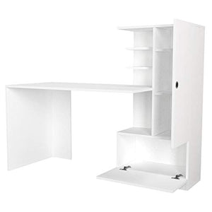 MAKENZA Merino Office Desk Modern Living Room Furniture with Adjustable Shelves & One Hidden Cabinet, Writing Workstation Table Compatible for Home, Office Study (White)